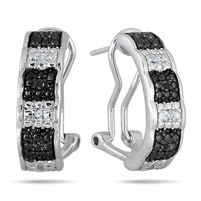 1/10 Carat Black and White Diamond Earrings in .925 Sterling Silver