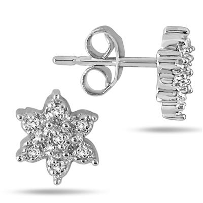 1/10 Carat Diamond Cluster Earrings in .925 Sterling Silver