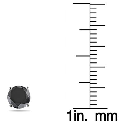 2 Carat TW Round Solitaire Black Diamond Stud Earrings in .925 Sterling Silver