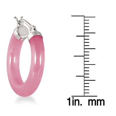 Natural Pink Jade Hoop Earrings in .925 Sterling Silver