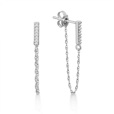 1/10 Carat TW Diamond Bar and Chain Earrings in 10K White Gold 