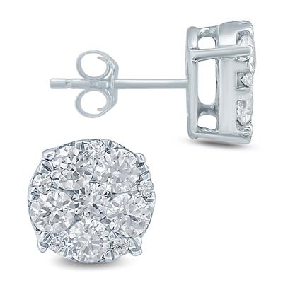 1 Carat TW Diamond Cluster Earrings in 10K White Gold