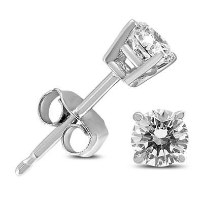 1/3 Carat TW AGS Certified Round Diamond Solitaire Stud Earrings in 14K White Gold (I-J Color, SI1-SI2 Clarity)