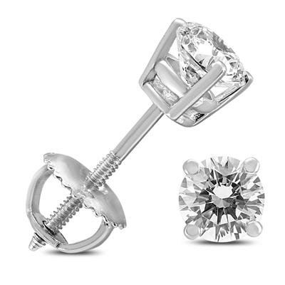 3/4 Carat TW AGS Certified Round Diamond Solitaire Stud Earrings in 14K White Gold (I-J Color, SI1-SI2 Clarity)