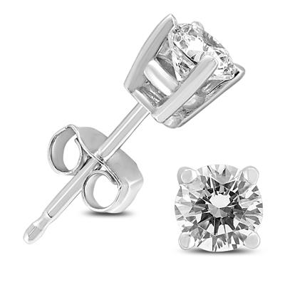 1/2 Carat TW Round Diamond Solitaire Stud Earrings In 14k White Gold