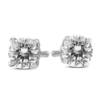 3/4 Carat TW Round Diamond Solitaire Stud Earrings In 14k White Gold