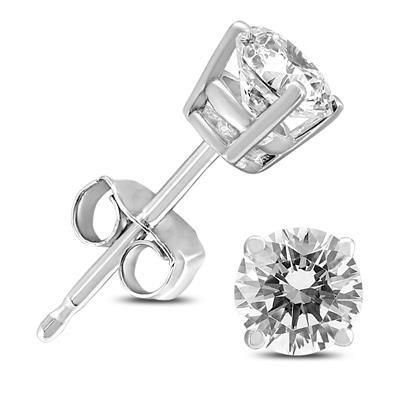 3/4 Carat TW Round Diamond Solitaire Stud Earrings In 14k White Gold