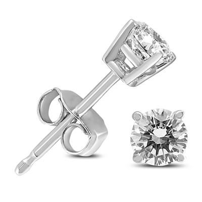 1/4 Carat TW Round Diamond Solitaire Stud Earrings In 14k White Gold