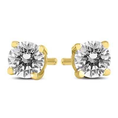3/8 Carat TW Round Diamond Solitaire Stud Earrings In 14k Yellow Gold