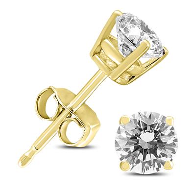 3/4 Carat TW Round Diamond Solitaire Stud Earrings In 14k Yellow Gold