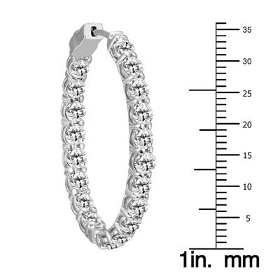AGS Certified 7 Carat TW Oval Diamond Hoop Earrings with Push Button Locks in 14K White Gold