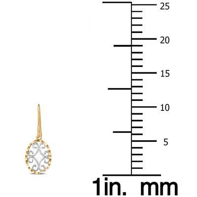 Oval Dangle Drop Earrings in 10K Yellow Gold with White Rhodium Plating