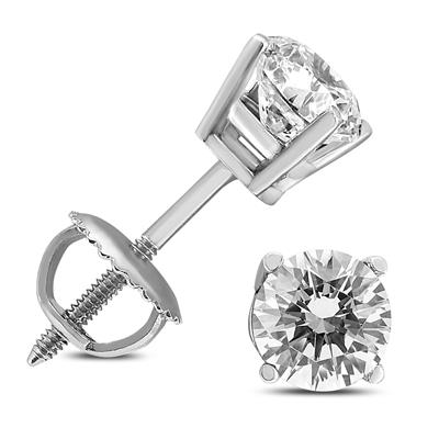 1/2 Carat TW (J-K,VS1-VS2) AGS Certified Round Diamond Solitaire Stud Earrings in 14K White Gold