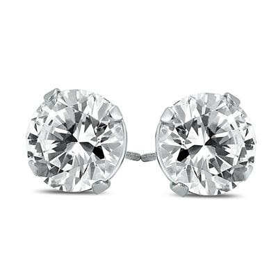 1/2 Carat TW (J-K,VS1-VS2) AGS Certified Round Diamond Solitaire Stud Earrings in 14K White Gold