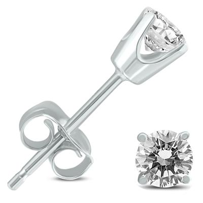 Certified (J-K Color, SI1-SI2 Clarity) 1/4 Carat TW Round Diamond Solitaire Stud Earrings In 14k White Gold