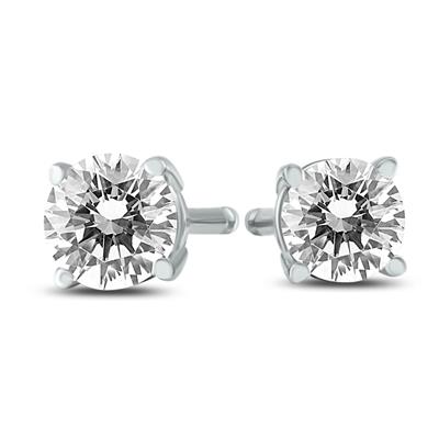 Certified (J-K Color, SI1-SI2 Clarity) 1/4 Carat TW Round Diamond Solitaire Stud Earrings In 14k White Gold
