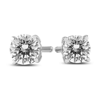 AGS Certified (H-I Color, SI1-SI2 Clarity) 3/8 Carat TW Round Diamond Solitaire Stud Earrings In 14K White Gold
