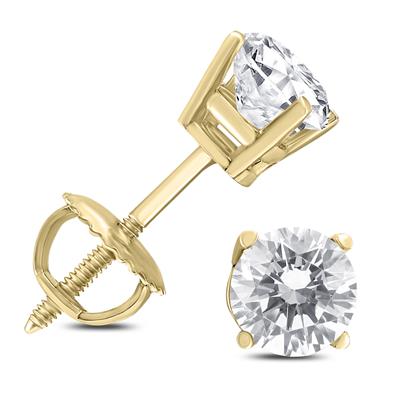 AGS Certified 1/2 Carat TW (H-I Color, SI1-SI2 Clarity) Round Diamond Solitaire Stud Earrings in 14K Yellow Gold 