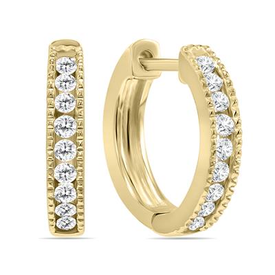 1/4 Carat TW Small Diamond Channel Set Huggie Hoop Earrings in 10K Yellow Gold