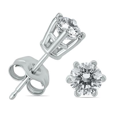 3/4 Carat TW 6 Prong Round Diamond Solitaire Stud Earrings In 14k White Gold