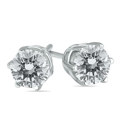 3/4 Carat TW 6 Prong Round Diamond Solitaire Stud Earrings In 14k White Gold