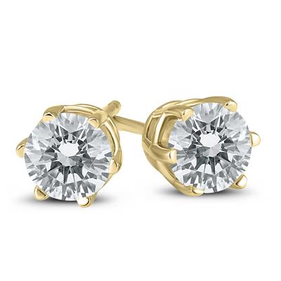 1/4 Carat TW 6 Prong Round Diamond Solitaire Stud Earrings In 14k Yellow Gold