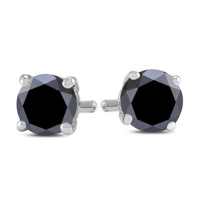 3/4 Carat TW Round Black Diamond Solitaire Stud Earrings in 10K White Gold