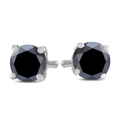 3/4 Carat TW Round Black Diamond Solitaire Stud Earrings in 10K White Gold 