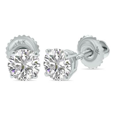 Certified 1.25 Carat TW Lab Grown Diamond Solitaire Earrings in 14K White Gold (F-G Color, VS1-VS2 Clarity)