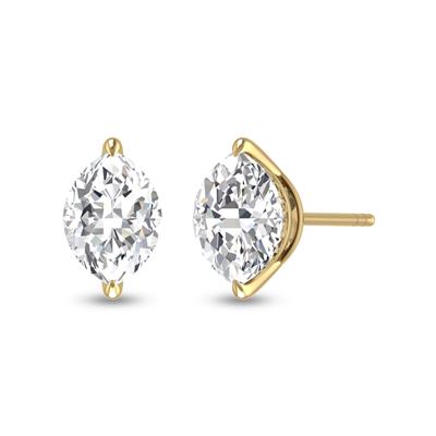 Lab Grown 1/2 Carat Marquise Solitaire Diamond Earrings in 14K Yellow Gold