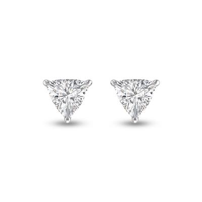 Lab Grown 1/2 Carat Trillion Shaped Solitaire Diamond Earrings in 14K White Gold