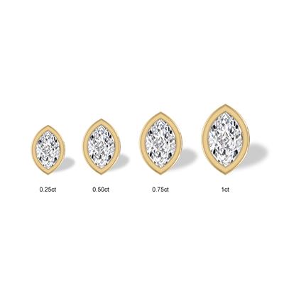 Lab Grown 1/2 Carat Marquise Bezel Set Diamond Solitaire Earrings in 14K Yellow Gold