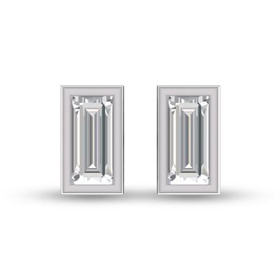 Lab Grown 1/2 Carat Baguette Bezel Set Diamond Solitaire Earrings in 14K White Gold