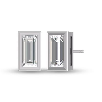 Lab Grown 1/2 Carat Baguette Bezel Set Diamond Solitaire Earrings in 14K White Gold