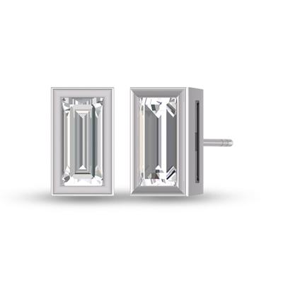 Lab Grown 1/2 Carat Baguette Bezel Set Diamond Solitaire Earrings in 14K White Gold 
