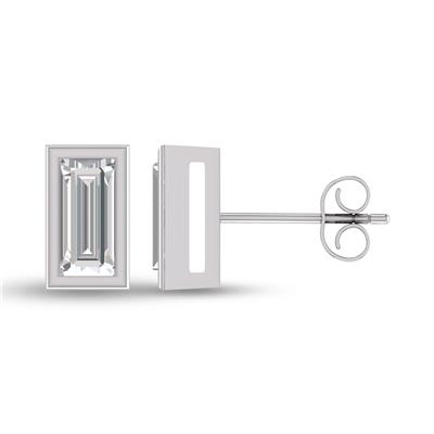 Lab Grown 1/2 Carat Baguette Bezel Set Diamond Solitaire Earrings in 14K White Gold