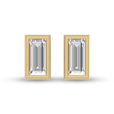 Lab Grown 1/2 Carat Baguette Bezel Set Diamond Solitaire Earrings in 14K Yellow Gold