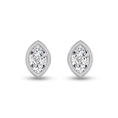 Lab Grown 1/4 Carat Marquise Bezel Set Diamond Solitaire Earrings in 14K White Gold