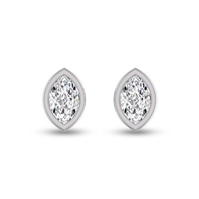 Lab Grown 1/4 Carat Marquise Bezel Set Diamond Solitaire Earrings in 14K White Gold