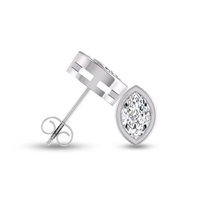 Lab Grown 1/4 Carat Marquise Bezel Set Diamond Solitaire Earrings in 14K White Gold