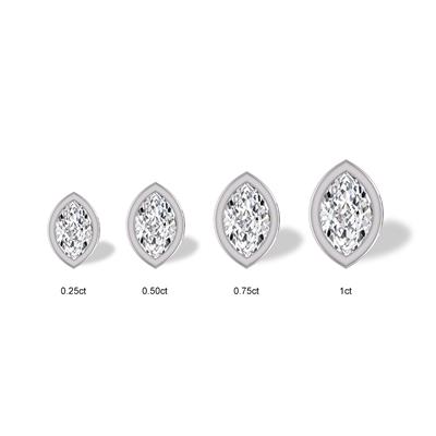 Lab Grown 1/4 Carat Marquise Bezel Set Diamond Solitaire Earrings in 14K White Gold