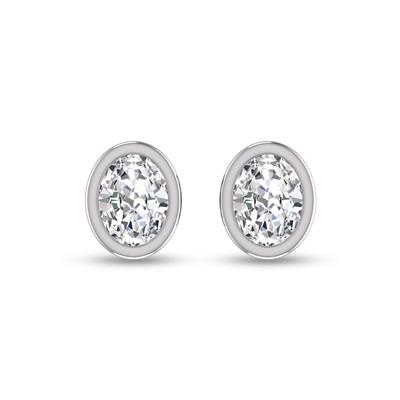 Lab Grown 1/4 Carat Oval Bezel Set Solitaire Diamond Earrings in 14K White Gold