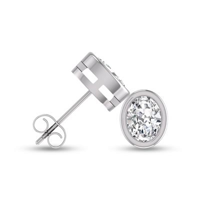 Lab Grown 1/4 Carat Oval Bezel Set Solitaire Diamond Earrings in 14K White Gold