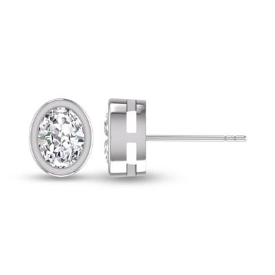 Lab Grown 1/4 Carat Oval Bezel Set Solitaire Diamond Earrings in 14K White Gold