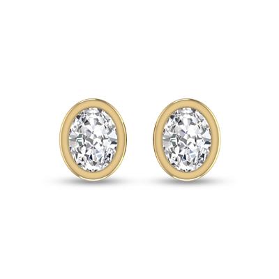 Lab Grown 1/4 Carat Oval Bezel Set Solitaire Diamond Earrings in 14K Yellow Gold