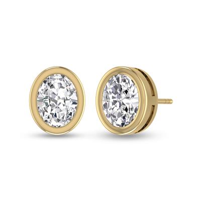 Lab Grown 1/4 Carat Oval Bezel Set Solitaire Diamond Earrings in 14K Yellow Gold