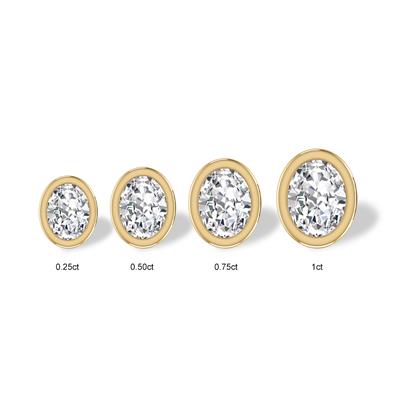 Lab Grown 3/4 Carat Oval Bezel Set Solitaire Diamond Earrings in 14K Yellow Gold