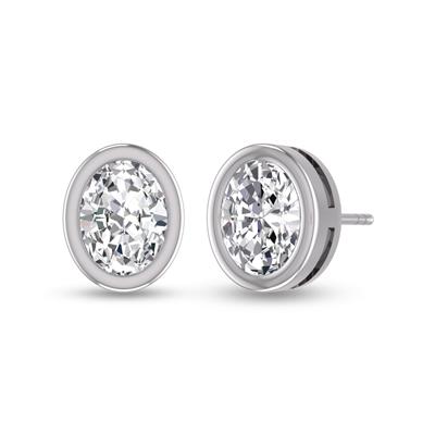 Lab Grown 1 Carat Oval Bezel Set Solitaire Diamond Earrings in 14K White Gold