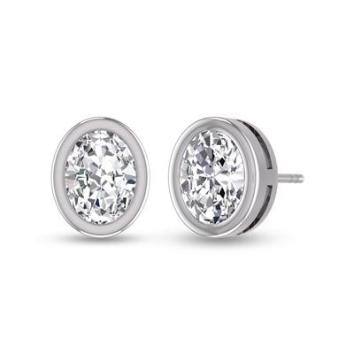 Lab Grown 1 Carat Oval Bezel Set Solitaire Diamond Earrings in 14K White Gold