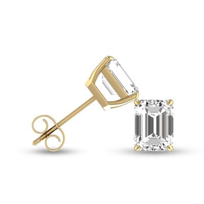 Lab Grown 3/4 Carat Emerald Cut Solitaire Diamond Earrings in 14K Yellow Gold